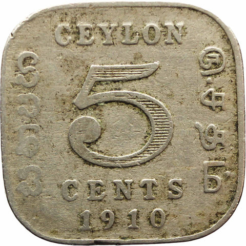 1910 5 Cents Ceylon Edward VII Coin