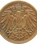 1904 A One Pfennig Germany Wilhelm I Coin Small Shield Berlin Mint