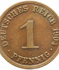 1904 A One Pfennig Germany Wilhelm I Coin Small Shield Berlin Mint
