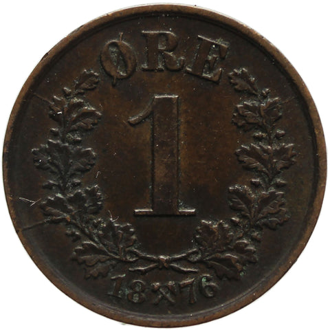 1876 1 Øre Norway Coin Oscar II