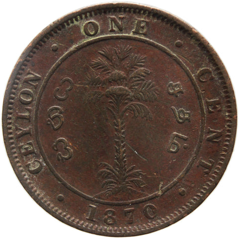 1870 One Cents Ceylon Victoria Coin