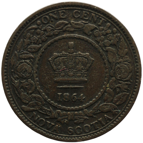 1864 One Cent Canada Nova Scotia Queen Victoria Coin Small bud