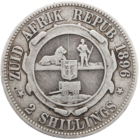 1896 Two Shilling South Africa Coin ZAR Paul Kruger Silver