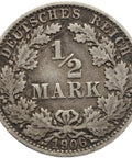 1906 A Germany Half Mark Wilhelm II Coin Silver (type 2 - small shield)