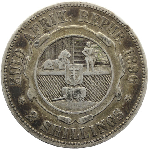 1896 Two Shilling South Africa Coin ZAR Paul Kruger Silver