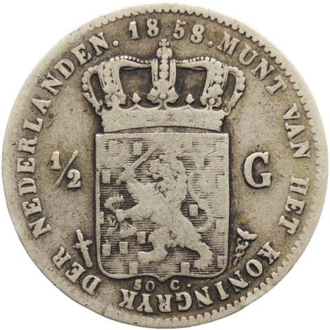 1858 Half Gulden Netherlands Silver Coin William III