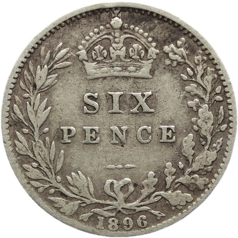 1896 6 Pence Coin Victoria Queen Great Britain Silver British