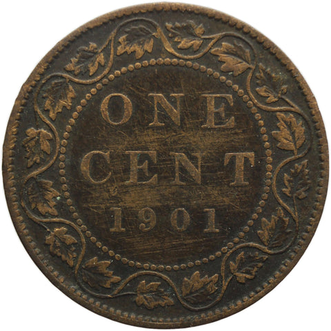 1901 H One Cent Canada Queen Victoria Coin Bronze