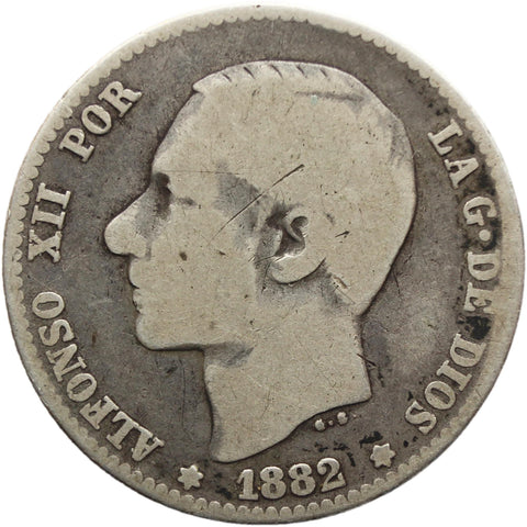 1882 One Peseta Spain Alfonso XII Silver Coin