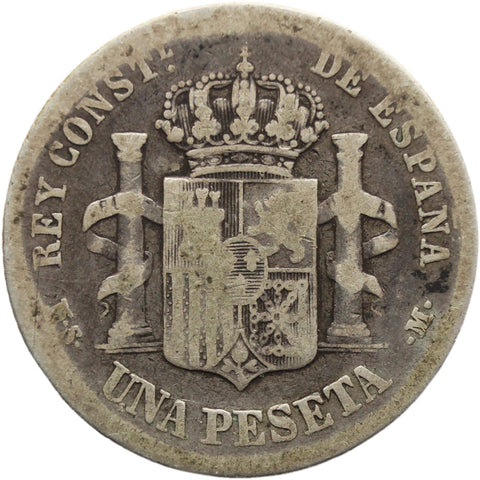 1882 One Peseta Spain Alfonso XII Silver Coin