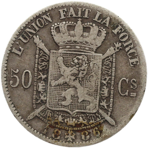 1886 50 Centimes Belgium Coin Silver Leopold II French text