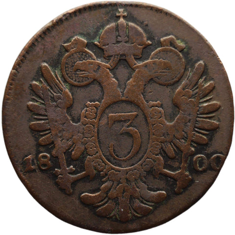 1800 3 Kreuzer Austria Habsburg Franz II Coin Schmollnitz Mint