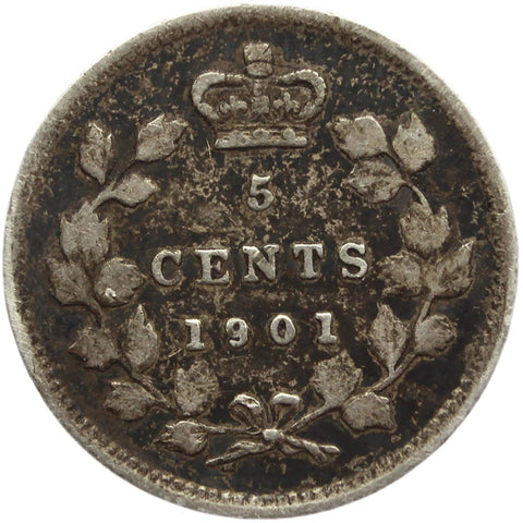 1901 5 Cents Canada Victoria Silver Coin