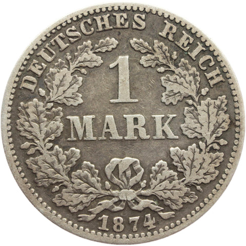 1874 C Germany One Mark Wilhelm I Coin Silver (type 1 - large shield) Frankfurt Mint