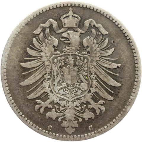 1874 C Germany One Mark Wilhelm I Coin Silver (type 1 - large shield) Frankfurt Mint