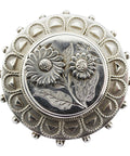 1860's Antique Victorian Era Solid Silver Brooch Locket Back Flowers Aesthetic Period