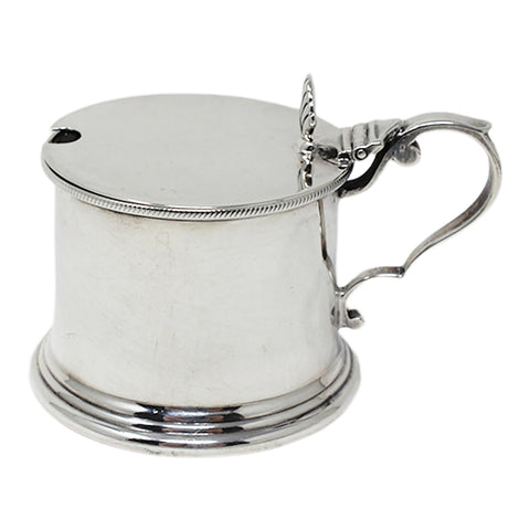 1910 Antique Edwardian Era Sterling Silver Mustard Pot with Blue Glass Liner Silversmiths James Dixon & Sons Ltd Sheffield Hallmarks