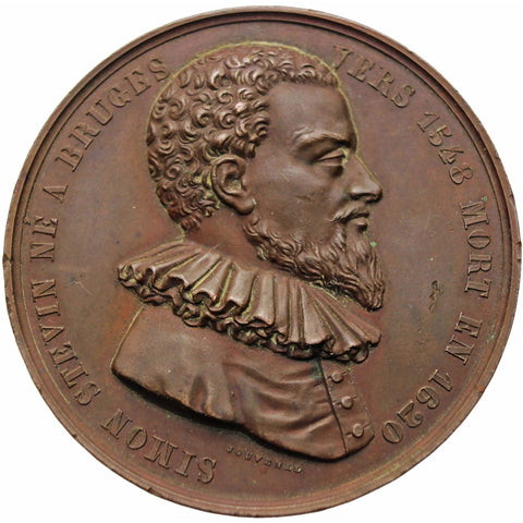 1848 Antique Medal Belgium Simon Stevin, a Flemish Mathematician Military Engineer Medalist Adolphe Christian Jouvenel