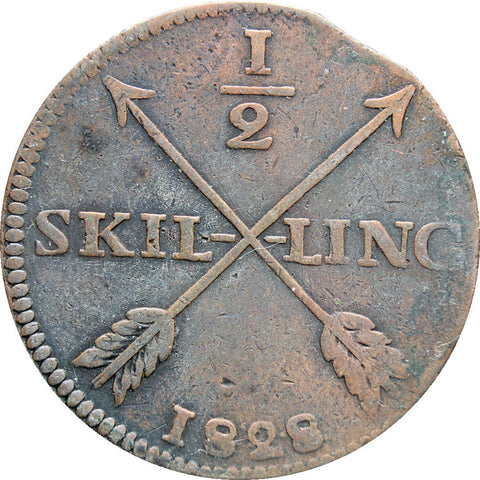 1828 1/2 Skilling Sweden Coin Karl XIV Johan