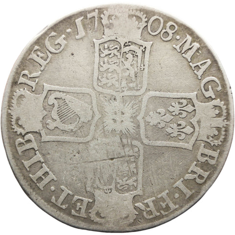 1708 Half Crown Queen Anne Silver Coin British United Kingdom minted in Edinburgh, Scotland