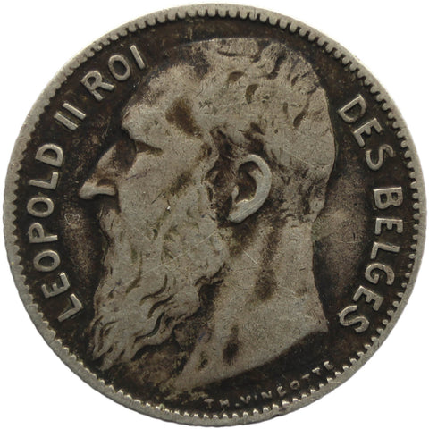 1909 Belgium Leopold II Silver One Franc French text