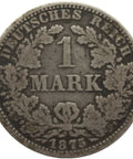 1875 A Germany One Mark Wilhelm I Coin Silver (type 1 - large shield) Berlin Mint