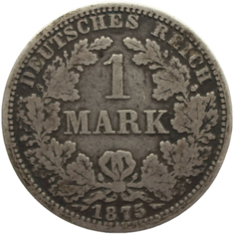 1875 A Germany One Mark Wilhelm I Coin Silver (type 1 - large shield) Berlin Mint