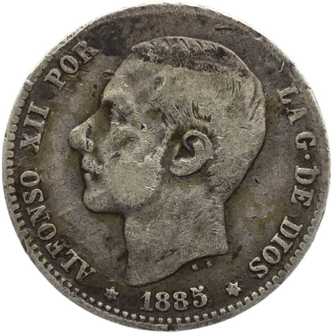 1885 One Peseta Spain Alfonso XII Silver Coin