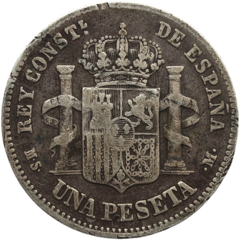 1885 One Peseta Spain Alfonso XII Silver Coin