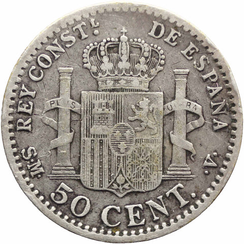 1904 SMV 50 Centimos Spain Coin Silver Alfonso XIII 4th portrait