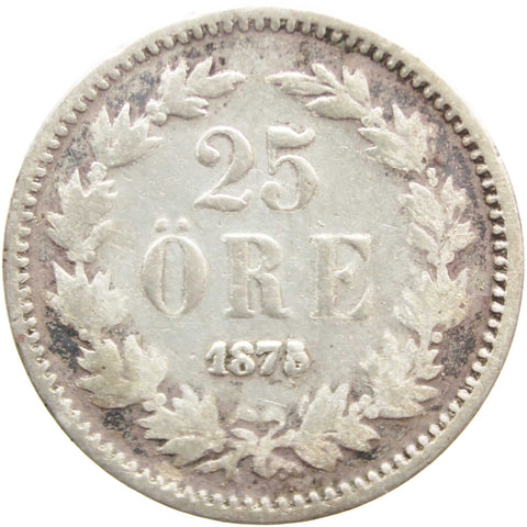 1875 ST 25 Öre Sweden Coin Silver Oscar II