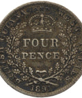 1891 4 Pence British Guyana West Indies Silver Coin Victoria