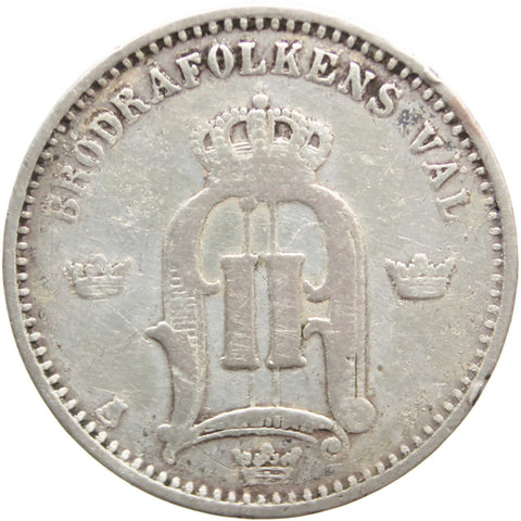 1875 ST 25 Öre Sweden Coin Silver Oscar II