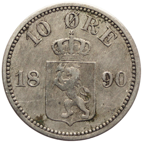 1890 10 Øre Norway Coin Oscar II