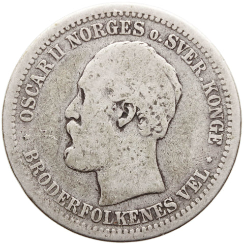 1877 One Krone Norway Silver Coin Oscar II