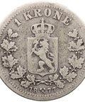 1877 One Krone Norway Silver Coin Oscar II