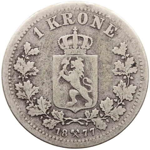 1877 One Krone Norway Silver Coin Oscar II