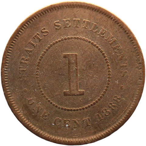 1888 One Cent Straits Settlements Queen Victoria Coin