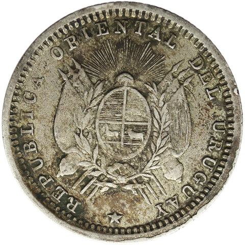 1893 10 Centesimos Uruguay Coin Silver Santiago Mint