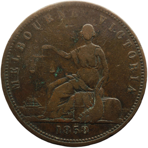 1858 1 Penny Australia Token Peace and plenty - Melbourne Victoria