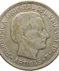 1942 One Peso Uruguay Coin Silver Artigas