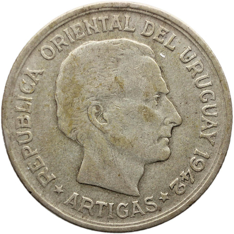 1942 One Peso Uruguay Coin Silver Artigas