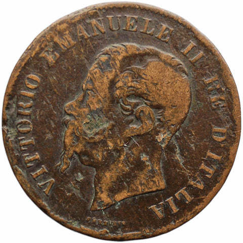 1861 M 5 Centesimi Italy Coin Vittorio Emanuele II Milano Mint