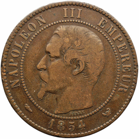 1854 W 10 Centimes Napoleon III France Coin Mint Lille