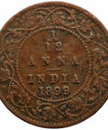 1881 1/12 Anna India British Queen Victoria Copper Coin Calcutta Mint