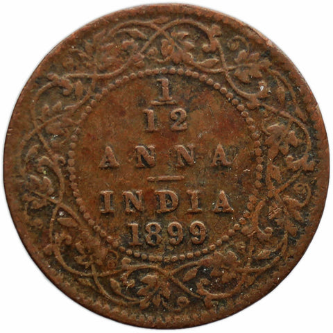 1881 1/12 Anna India British Queen Victoria Copper Coin Calcutta Mint