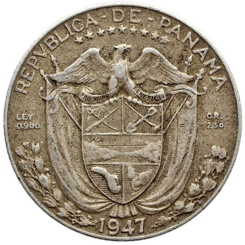 1947 1/10 Balboa Panama Silver Coin Vasco Núñez de Balboa