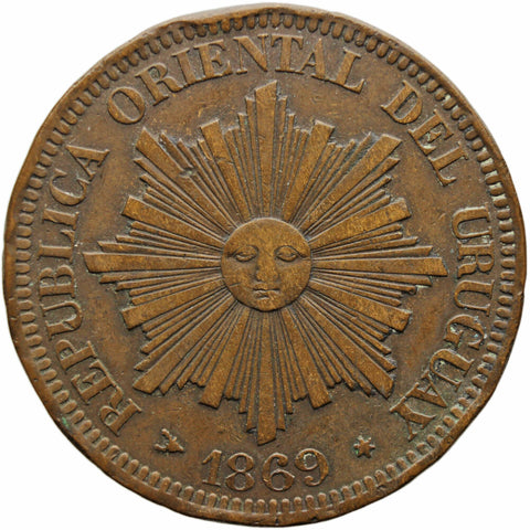 1869 Uruguay 4 Centesimos Coin