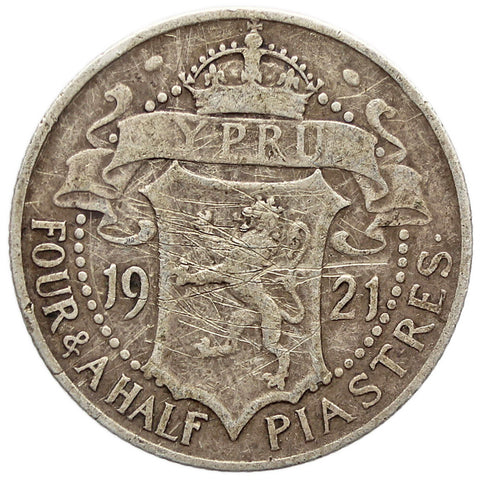 1921 4 and 1/2 Piastres Cyprus Coin George V Silver