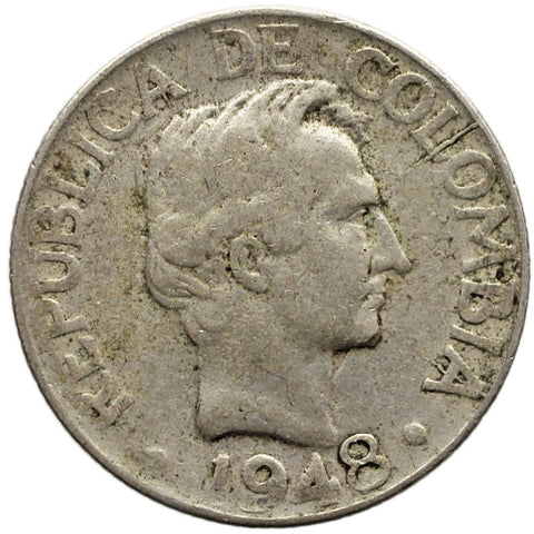 1948 Colombia 10 Centavos Coin Silver Bogota Mint